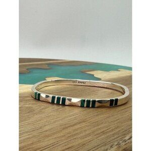 Vintage Sterling Silver Malachite Inlay Bangle Bracelet 925